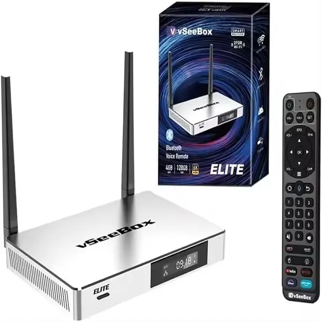Caixa de transmissão para TV 2024 vSee Box V2pro V1 Max Elite S4 S5 V3 com Bluetooth e voz remoto 32G Wi-Fi 6