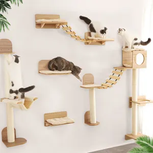 Petstar Hot Sell Cat Shelf Climbing Activity Center Wood Wall Mounted Tree Cat Climb Bridge