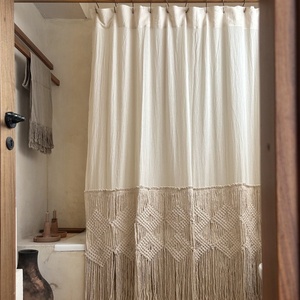 Cortina de macramé tejida a mano, borla artesanal hecha a mano, cuerda de algodón <span class=keywords><strong>Natural</strong></span>, decoración Bohemia para el hogar, decoración de baño EH2506028 - Product Image 3
