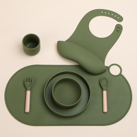 Ensemble d'alimentation pour bébé : Assiette, bol, cuillère, bavoir et tasse à ventouse en silicone, motif éléphant mignon, sans BPA