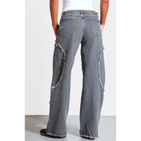 Jeans asymétriques effilochés en denim droit vintage décontractés Pantalons délavés taille basse pour femmes