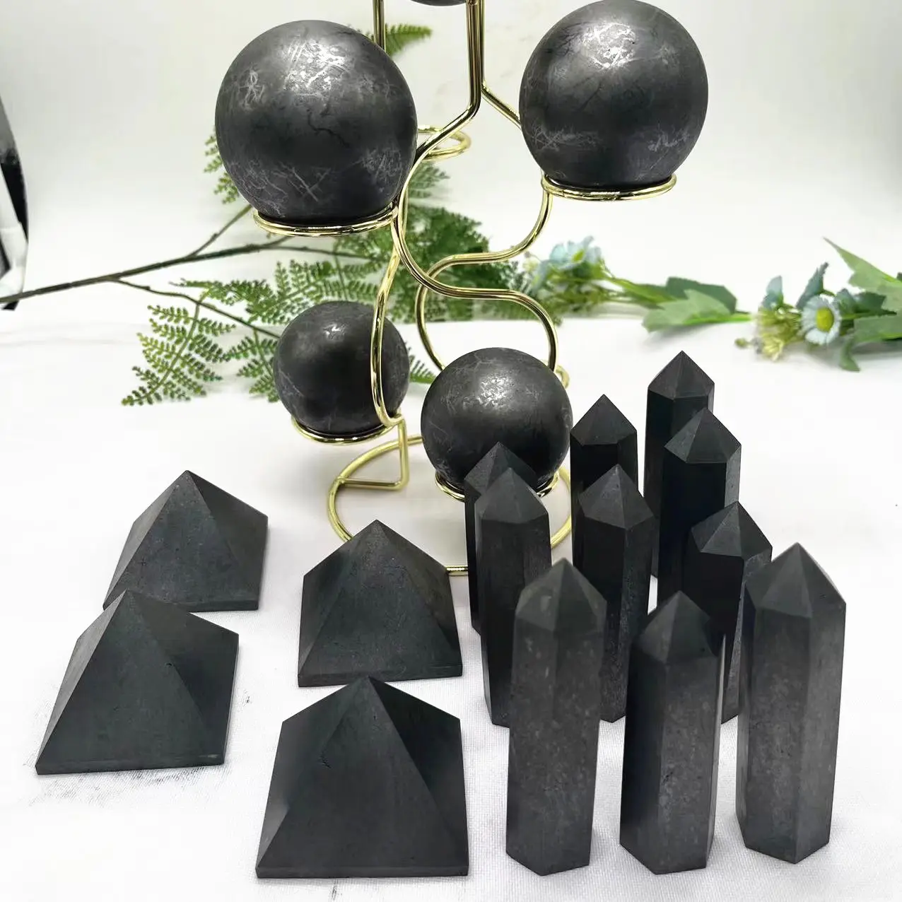 Bulk Großhandel Shungite Tower Sphere Kristall turm Shungite Pyramid Crystals Healing Stones Tower