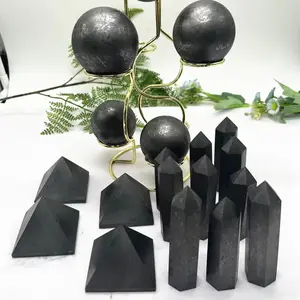 Bulk Wholesale Shungite Tower Sphere Crystal Tower Shungite Pyramid Crystals Healing Stones Tower