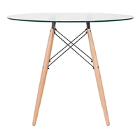 Table ronde en verre de haute qualité pied en bois de hêtre Table à manger en verre pour la maison Restaurant Hôtel