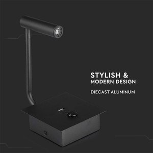 Lampada da Parete LED 3W con Interruttore, Stile Moderno Quadrato, Caricatore USB 5V 2A, Luce Bianca Calda e RGB per Lettura, Colore Nero SKU-211487 - Product Image 5