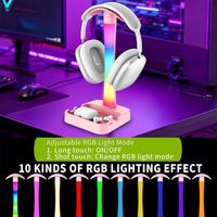 Support pour casque avec lumière RGB, lampe de bureau LED à intensité réglable au toucher, support de téléphone multifonctionnel, organisateur de bureau, support pour joueurs de PC