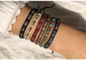 Bohemian Double Braided Beaded <b>Bracelet</b> Adjustable Woven Jewelry Natural <b>Stone</b> Crystal Rhinestone Vintage Unisex Gift - Product Image 1