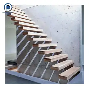 CBDMART Escalier suspendu moderne avec marches en bois en verre Escaliers flottants Supports de marche pour escaliers flottants