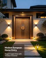 Porte d'entrée double battante de luxe en aluminium moulé, finition bronze antique, porte de sécurité pour villa, porte principale sur mesure