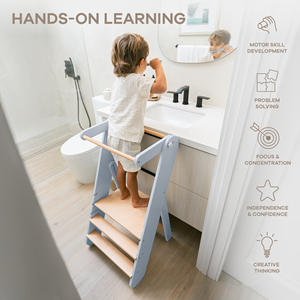 Montessori โต๊ะไม้พับได้เหมาะสำหรับ<span class=keywords><strong>เด็ก</strong></span>วัยหัดเดิน1.5-6ปีเก้าอี้บันไดช่วยในห้องครัวสำหรับ<span class=keywords><strong>เด็ก</strong></span> - Product Image 3