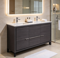 Meuble-lavabo autoportant en contreplaqué classique Hangzhou Dicheng avec vasque en céramique LED, construction en MDF étanche pour hôtel