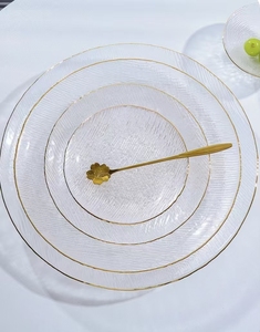Élégante <span class=keywords><strong>assiette</strong></span> en cristal à bordure dorée-Plateau de service rond fait à la main pour mariage, plateau à fromages, dessert, vaisselle de luxe pour la maison - Product Image 4