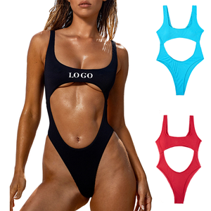 Traje de baño de una pieza de alta calidad para mujeres sexy Color sólido Cintura alta Hollow Out Bikini Tanga Body para niñas - Product Image 1