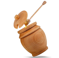 Récipient de rangement en bois pour la maison Pot à miel en bois avec couvercle et bâton louche