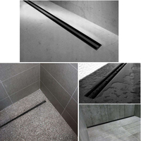 Siphon de douche moderne en acier inoxydable 80 cm noir, drain de sol mince autonettoyant avec anti-odeur
