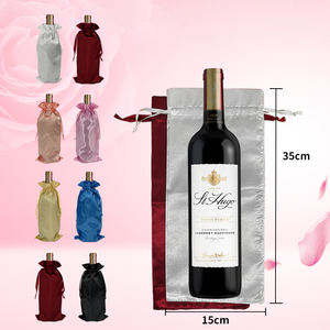 Embalaje de satén de seda de alta calidad con logotipo personalizado, regalo de una botella de vino Borgoña Vino Blanco, bolsas con cordón - Product Image 2