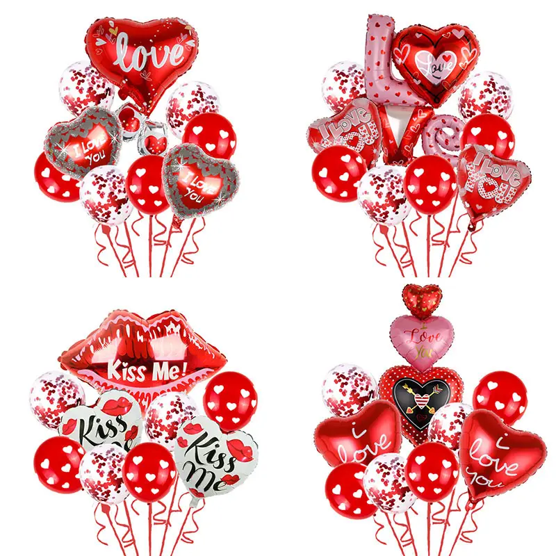 Amazon 9pcs Valentine's Day Foil Balloons Set Wedding Proposal Anniversary Party I LOVE YOU Foil Heart Balloons Globos Wholesale