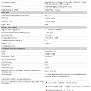 SM1223สินค้ามาใหม่ของแท้รับประกัน1ปี6ES7223-1PH32-0XB0 PLC S7-1200แบบดั้งเดิม - Product Image 5