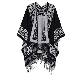 2023 Trendy Multi Tribal Jacquard Poncho Cape Luxus elegante Frauen Leopard Winter Schal Wrap Poncho Decke Schal