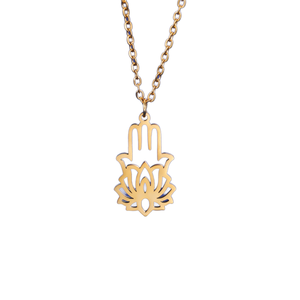 สร้อยคอเด็กชุบทองรูปมือฮัมซา ฟาติมา ดอกบัว โยคะ <span class=keywords><strong>พระ</strong></span>พุทธรูป ทำจากสแตนเลส เสริมสิริมงคล เครื่องรางนำโชค - Product Image 1