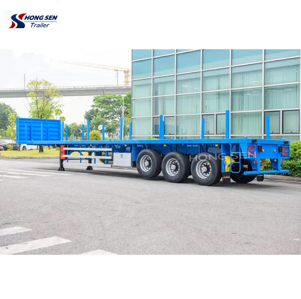 Equipped with Plug-in Column Carbon Steel 3-axis 40 Foot Wooden Log Steel Transport Flatbed Trailer