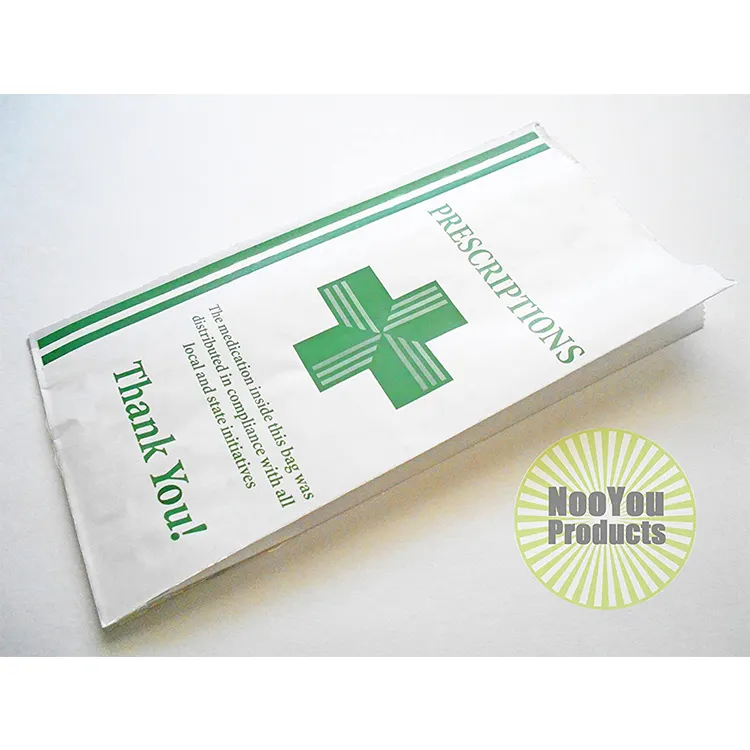 Cetakan Kustom Kraft Putih Kemasan Muntah Penyakit Udara Obat Resep Pil Tas Kertas Farmasi untuk Rumah Sakit
