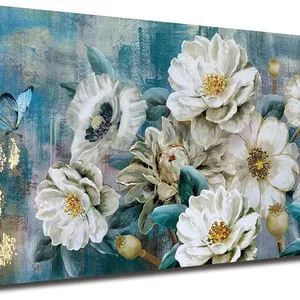 Canvas Wall Art White Elegant Modern Picture Large Teal Artwork for Living Room home decor painting