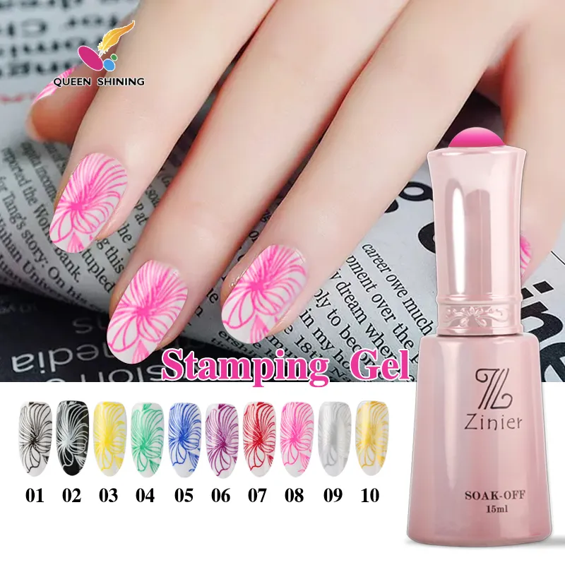 Qs etiqueta privada de gel 8ml, 10 cores de carimbo de unhas, gel de estampagem para desenho artístico de unhas