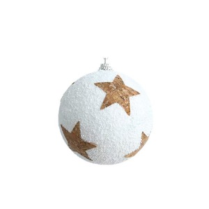 Lussuosa Palla di Natale Bianca Floccata da 8 cm con Fiocco di Neve Dorato Glitterato - Decorazione Festiva da Appendere - Product Image 4