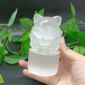 10เซนติเมตรกุหลาบควอตซ์ Selenite เก้าเทลด์สุนัขจิ้งจอกคริสตัลรักษาแกะสลักสุนัขจิ้งจอกสำหรับตกแต่งบ้าน - Product Image 2