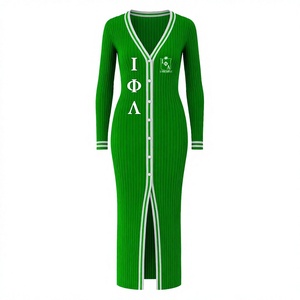 Vêtements de sororité grecque personnalisée Iota Phi Lambda robe cardigan longue en coton brodé pull Maxi - Product Image 1