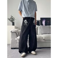 Jean en denim mi-lourd pour homme, coupe ample, jambe large, style vintage, hip-hop, streetwear tendance, décontracté, noir