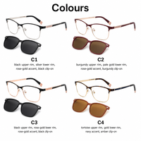 Lunettes optiques carrées deux-en-un à clipser pour femmes, monture métallique avec verres en PC, pour usage quotidien
