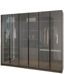 Armários modernos guarda-roupa da parede móveis porta vestido cinza vidro casa móveis balanço guarda-roupa, móveis do quarto de madeira