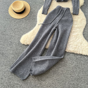 女式两件套运动服毛边裁剪连帽针织上衣和宽腿毛衣裤子套装两件套女士 - Product Image 6