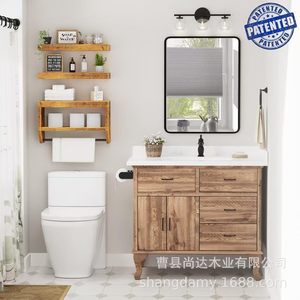 Wooden bathroom <b>wall</b>-mounted toilet paper storage <b>floating</b> wooden <b>shelf</b> for home cabinet storage - Product Image 4