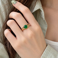 Dina Neuer Edelstahl-Ring mit Rundem Grünem Zirkon im Smaragdtönigen Design