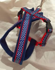Arnés para perros Forro polar Azul marino Lunares blancos Caminar para perros Opciones de plomo a juego - Product Image 2