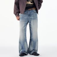 Nouveau style Old Money Feng Shui, jean bleu délavé pour l'automne/hiver, coupe droite ample avec queue de chat, pantalon polyvalent amincissant