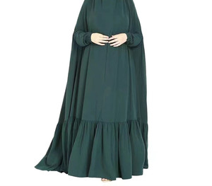 Stile classico colore puro Nida ampio formato plissettato pulsante O collo con manica Eid Abaja Jilbab per predare - Product Image 2