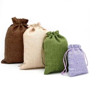 Sac à cordon en coton, lin et jute avec logo personnalisé, motif lettres, pochette cadeau pour mariage ou bonbons - Product Image 4