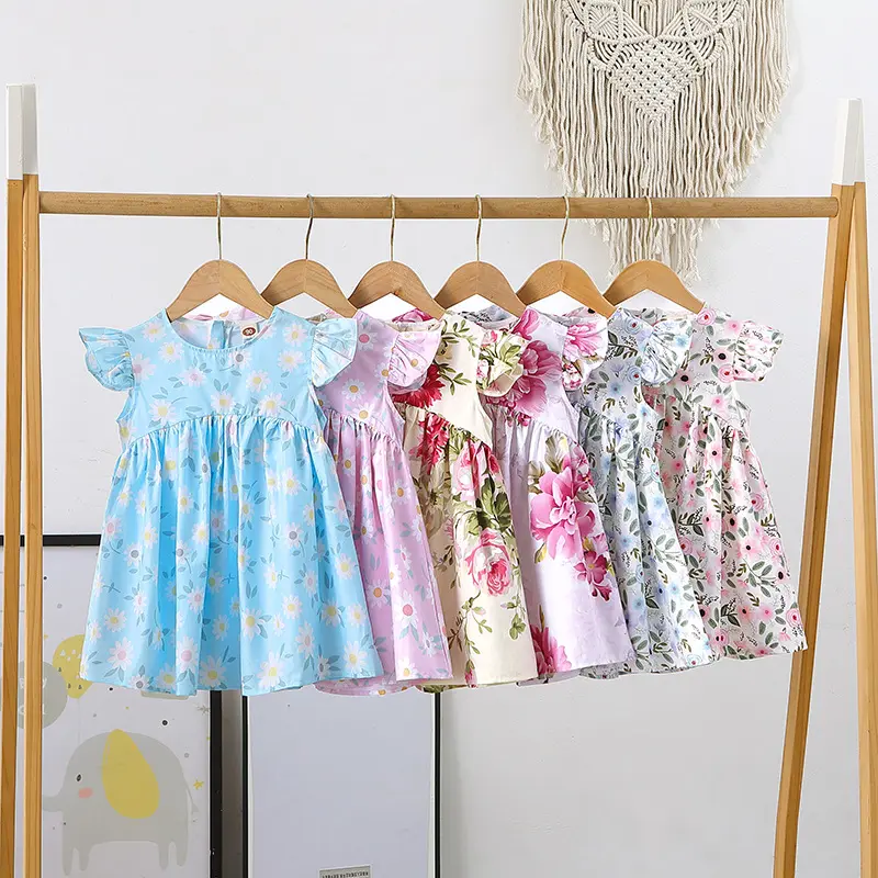 Wholesale summer baby girls cute bow floral mesh girl infant lolita clothes party dress for kids girl