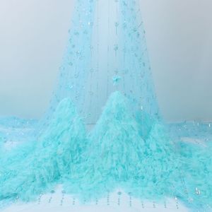 Tela de encaje bordado para vestido de novia, tela de encaje bordado de estilo africano y suizo rosa con cuentas de malla - Product Image 3