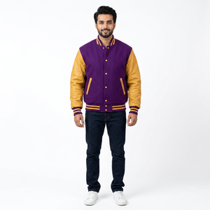 Chaquetas Varsity con Cuello Alto y Parche Frontal con Logotipo Personalizado para Hombre y Mujer, Chenille 100% Algodón, Transpirables, Chaquetas de Béisbol para Invierno - Product Image 1