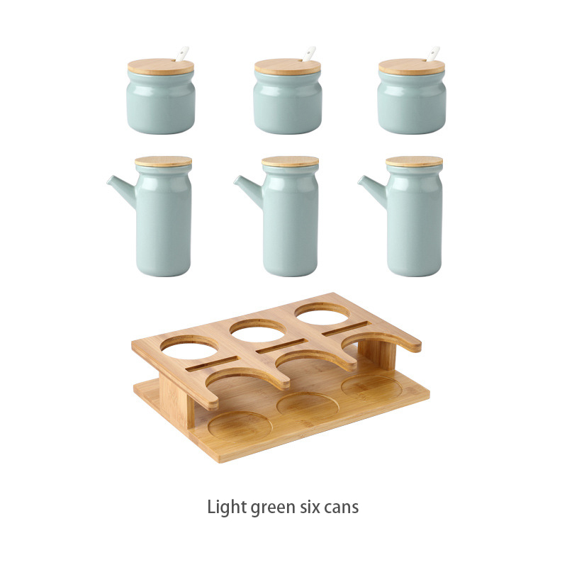 Set di 6 verde chiaro con supporto di bambù