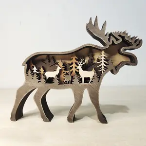 Dekorasi hewan serigala kayu kustom ornamen patung siluet kreatif untuk kabin