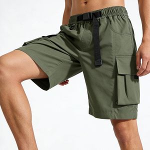 Men's Lightweight Cargo Shorts <b>Elastic</b> Waist Adjustable <b>Belt</b> Summer Casual Outdoor Wear Oxford Fabric - Product Image 5