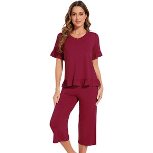 Conjunto de Pijama de Viscosa de Bambú Personalizado para Mujer, Camiseta de Manga Corta con Pantalones Capri, Ropa de Dormir, Tallas S-XXL - Product Image 3