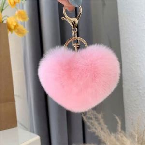 Heart-Shaped Multicolor Heart Shape Faux Fur <b>Keyring</b> Pom Puff Ball With for Diy Keychain Gift - Product Image 2