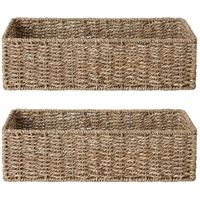 Paniers de rangement multifonctionnels en jonc de mer tressé à la main, rustiques, naturels, rectangulaires, écologiques, pour la décoration de la maison
